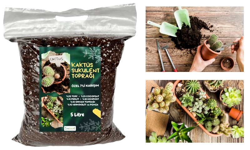 KAKTÜS SUKULENT TOPRAĞI 5 LT- 7'Lİ ÖZEL KARIŞIM(Akıllı Gübre Katkılı)