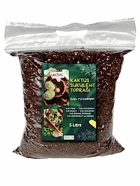 KAKTÜS SUKULENT TOPRAĞI 5 LT- 7'Lİ ÖZEL KARIŞIM(Akıllı Gübre Katkılı)